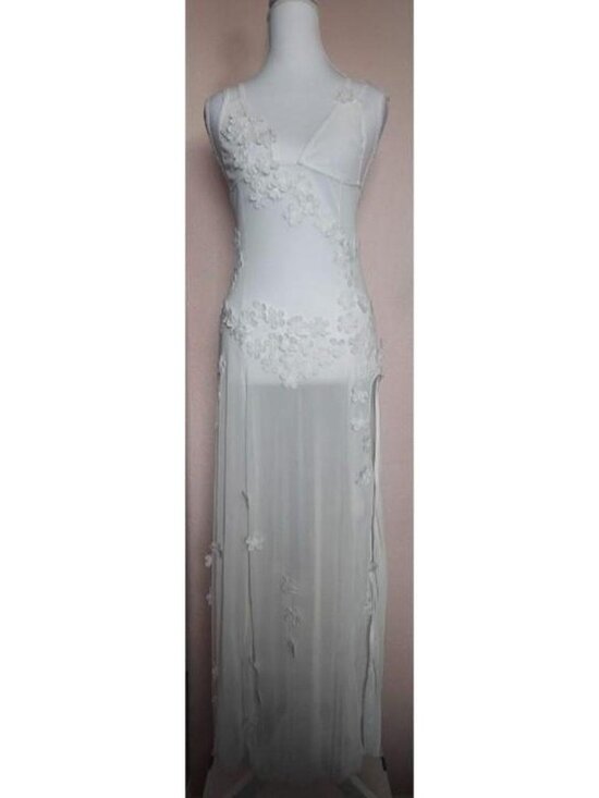 Dresses & Skirts - White See Through Sheer Lace Floral Maxi Dress